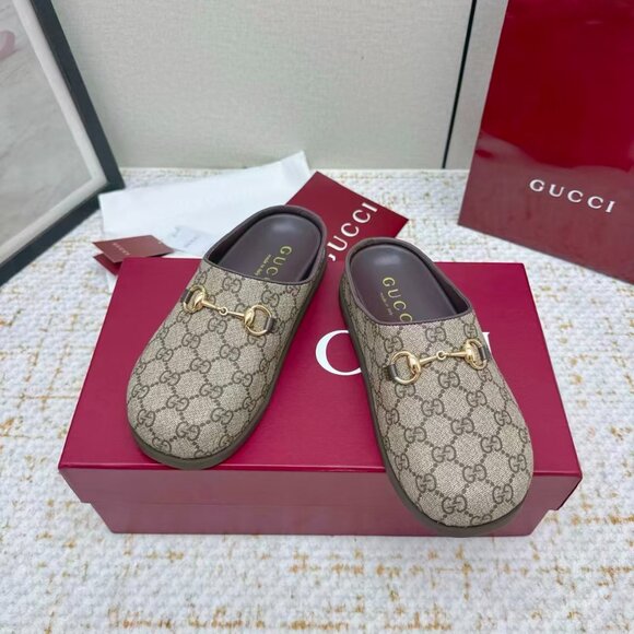 Gucci Beige and Brown Mules with Gold Accents - Picture 3 of 8